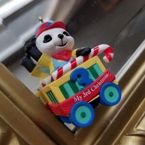 ❗Hallmark 2003 Keeps "Child's Third Christmas" Panda Holiday Toy Train Ornament❗